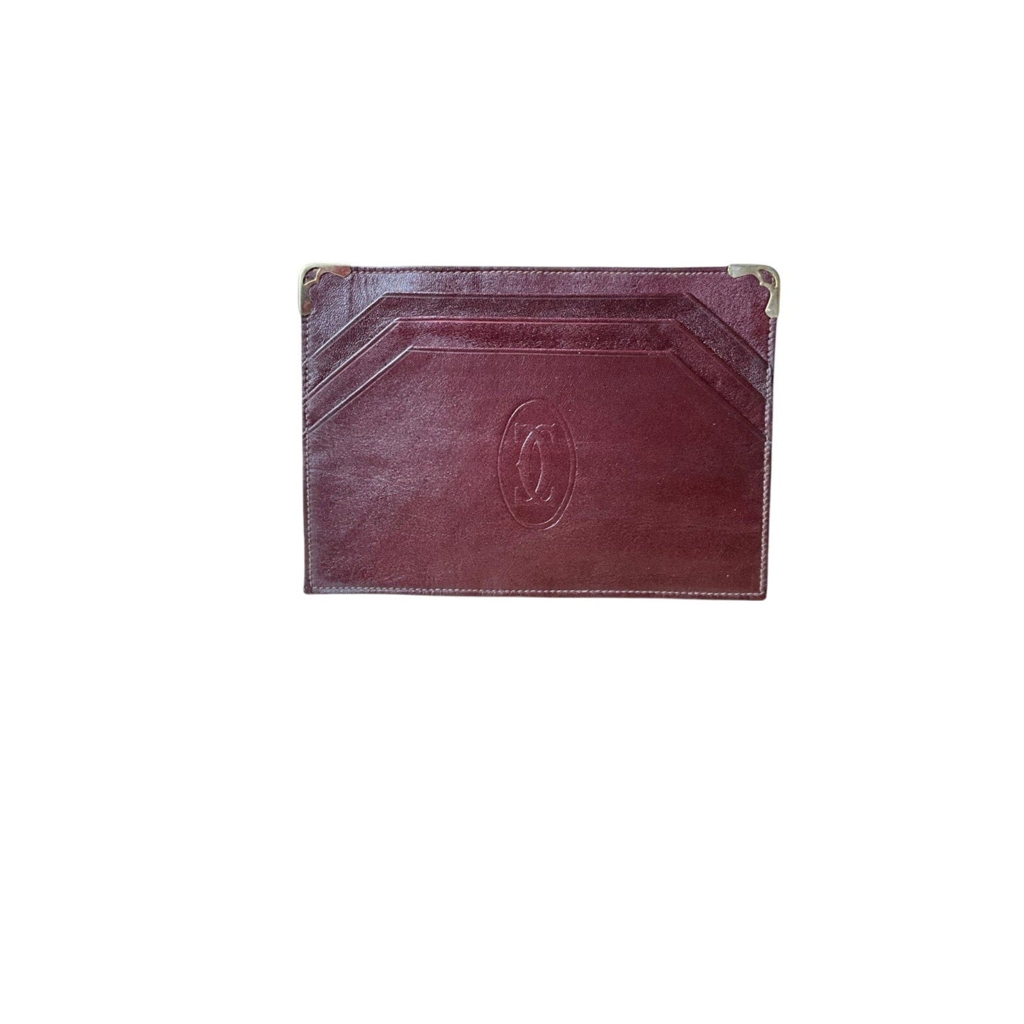 Brown leather wallet with a brand logo on a white background