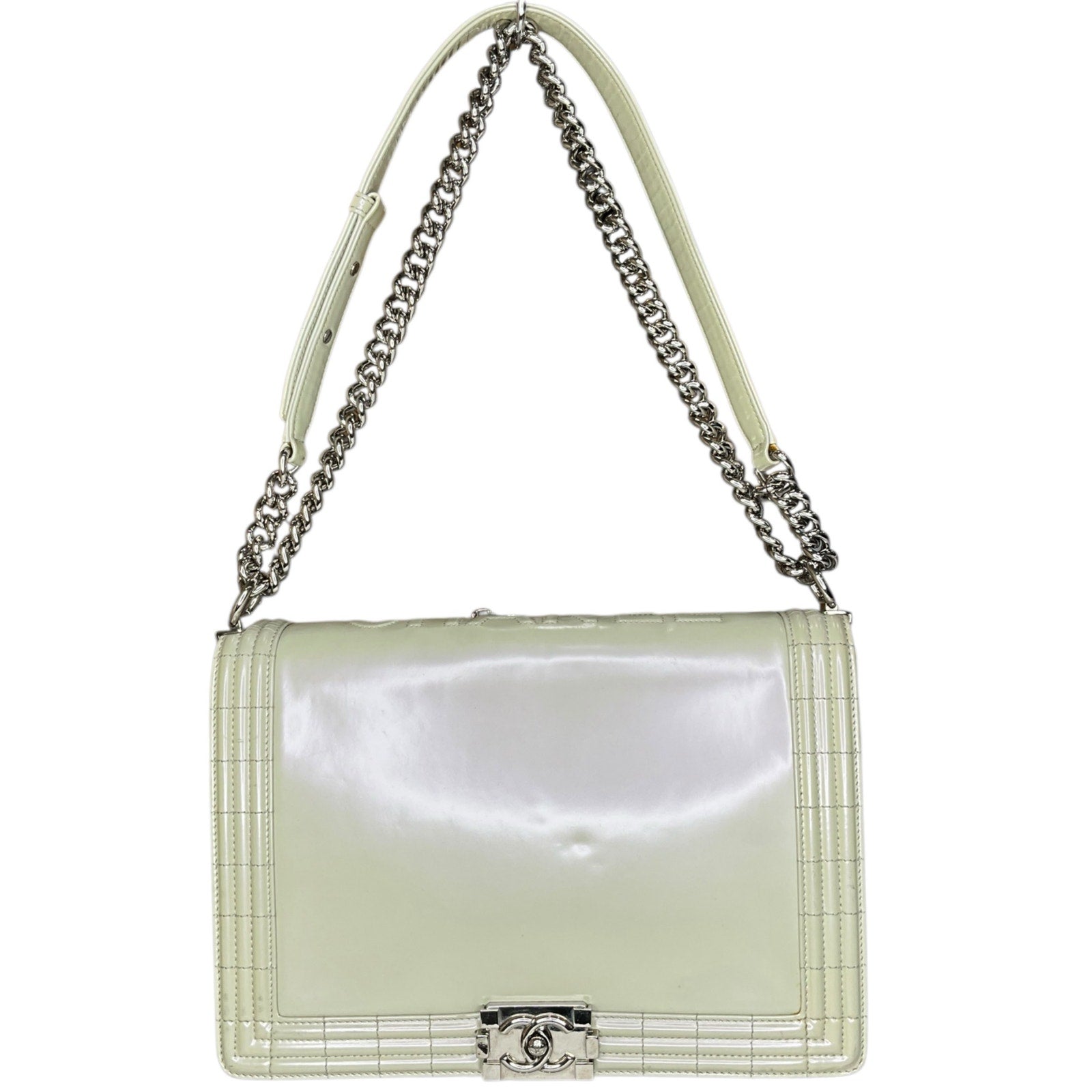 Chanel Pearl Iridescent Glazed Patent Leather Large Reverso Boy Flap Bag