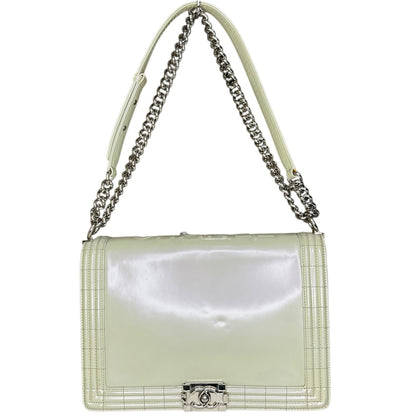 Chanel Pearl Iridescent Glazed Patent Leather Large Reverso Boy Flap Bag