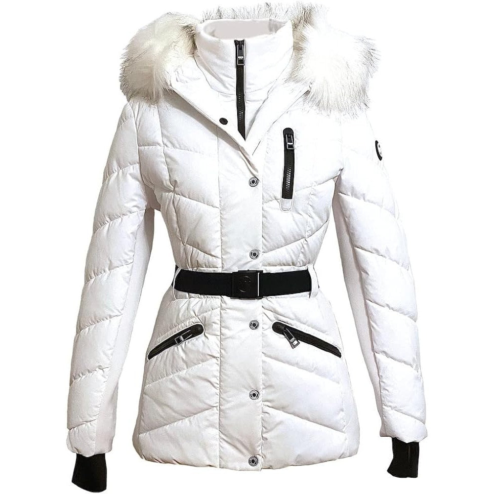 MICHAEL KORS Faux Fur Trim Quilted Puffer Coat - WHITE