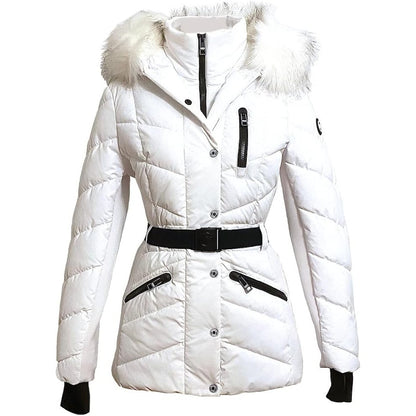 MICHAEL KORS Faux Fur Trim Quilted Puffer Coat - WHITE