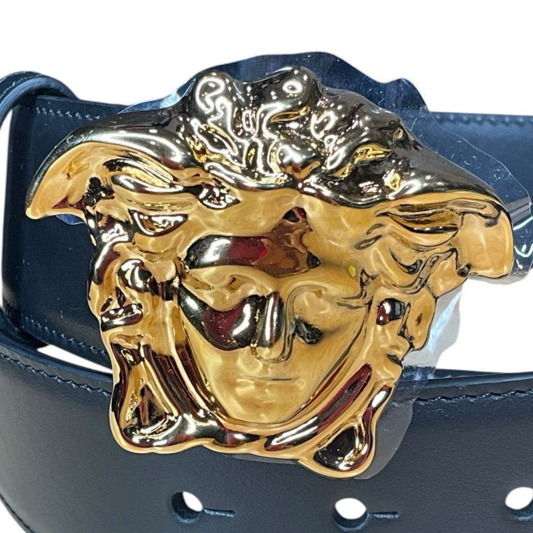 143. Versace Gold Medusa Head Black Belt