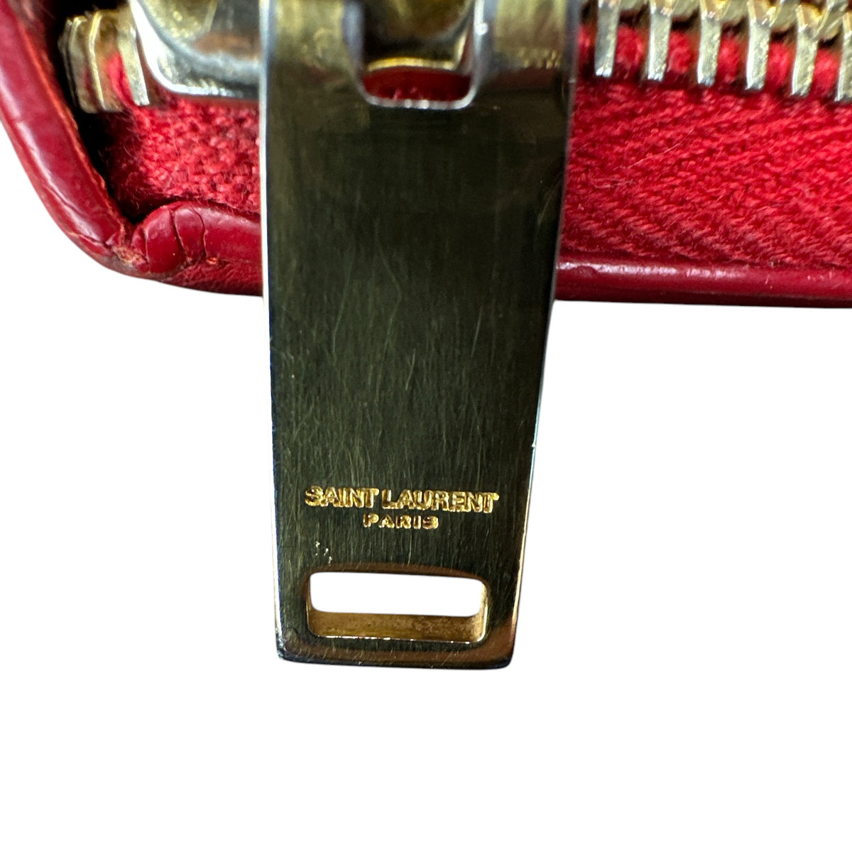 Saint Laurent Red Leather Monogram Zip Around Wallet - Clairely Amazing