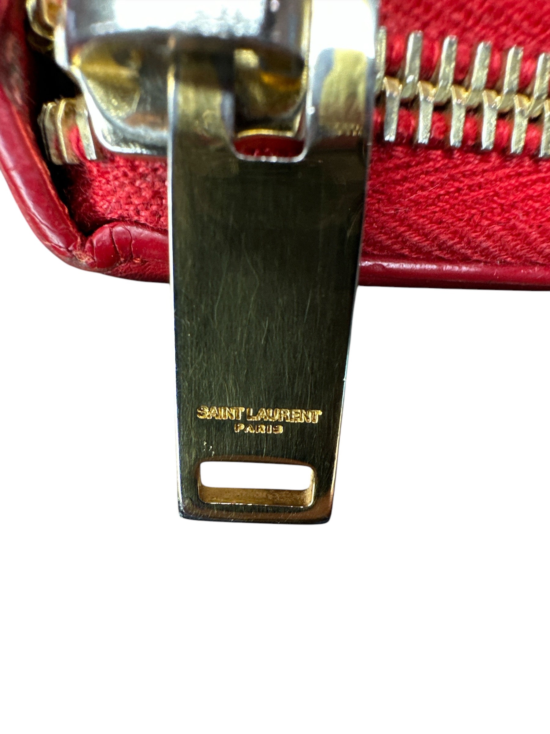 Saint Laurent Red Leather Monogram Zip Around Wallet - Clairely Amazing