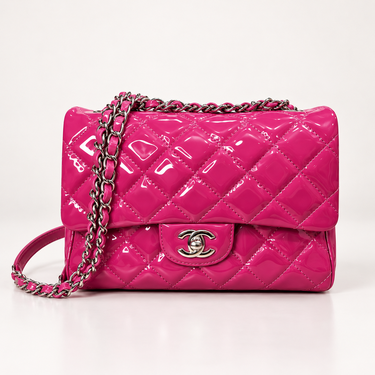 Authentic Chanel Pink Patent Double Compartment Flap Bag – Medium