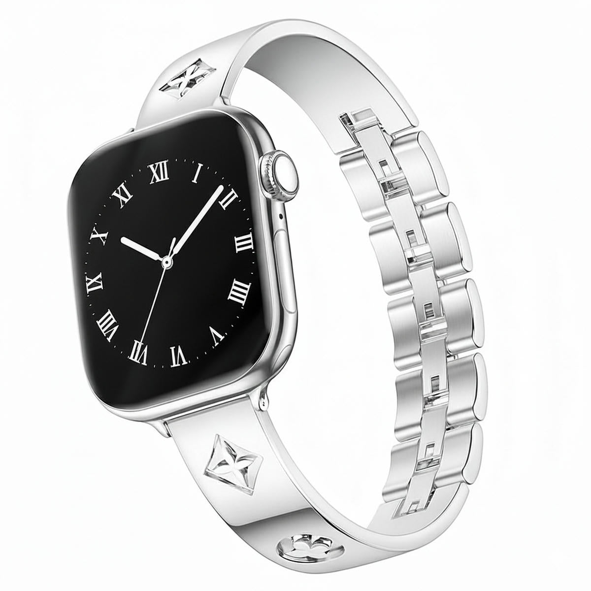 Silver Luxe Cuff Fashion Smart Watch Band – Adjustable Link Edition