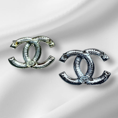Crystal Double C Style Brooch Pin