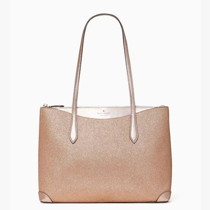 Kate Spade New York Lola Glitter Shimmy Glitter Tote Large Purse Bag Rose Gold