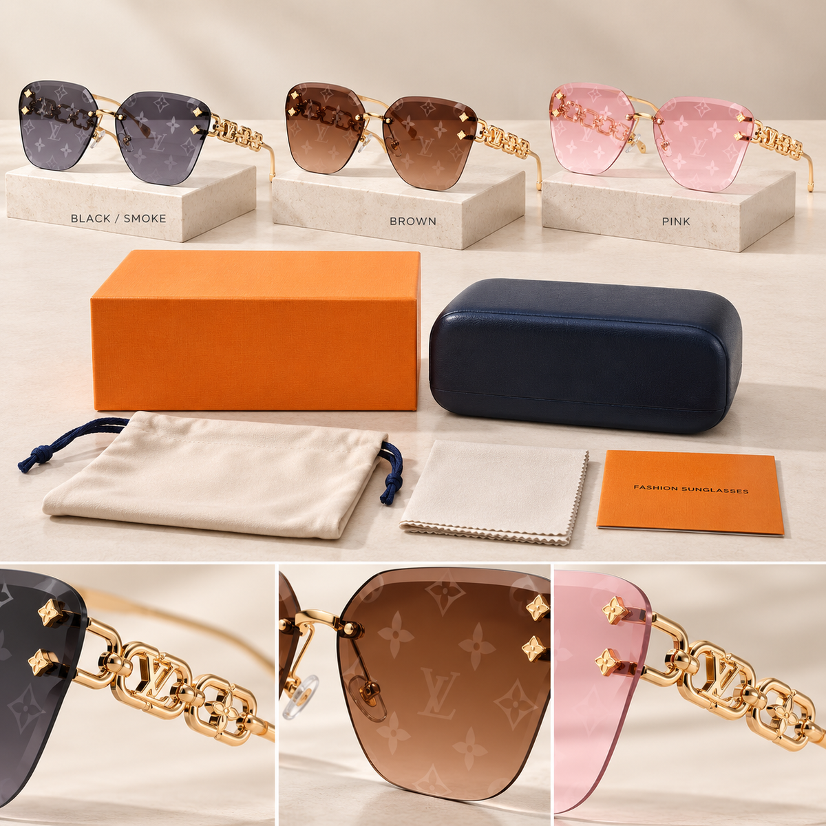 Fashion Frameless Monogram-Style Sunglasses – Multiple Colors