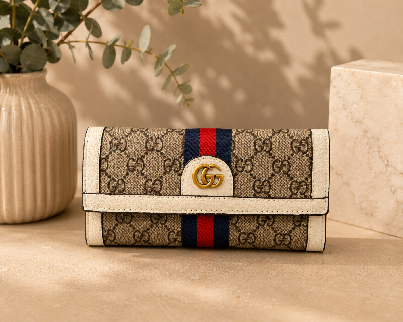 Fashion Stripe Wallet & Checkbook Holder Set – Beige