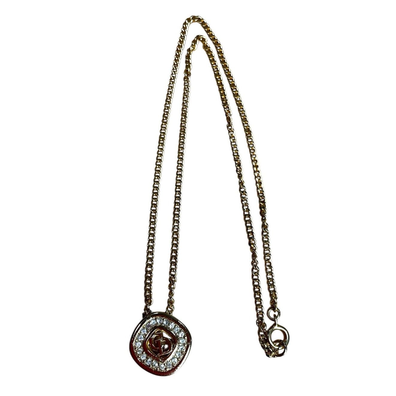 Dior Vintage CD Gold Rhinestone Necklace