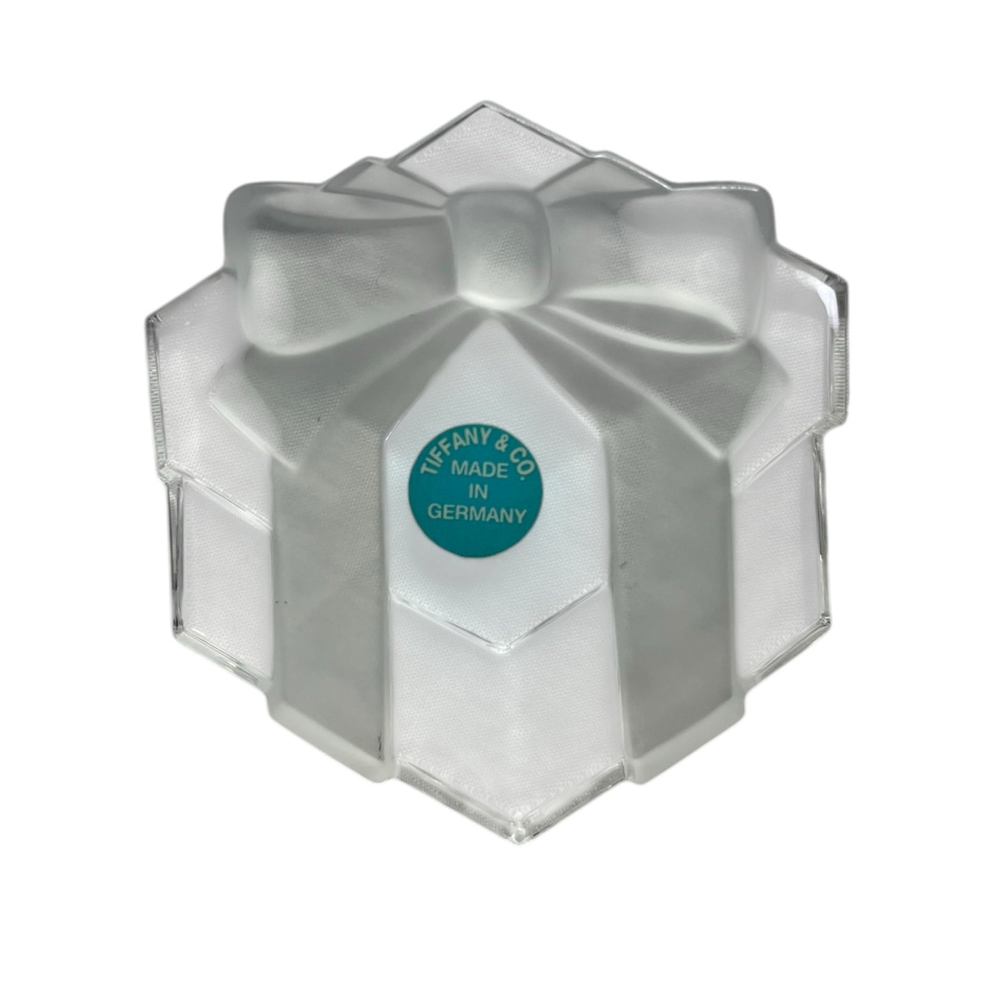 Tiffany & Co. crystal "Box and Bow" paperweight