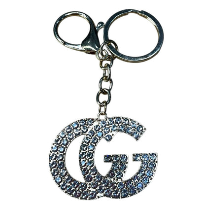 Rhinestone Double G Style Keychain – Gold or Silver Tone | Sparkly Charm Accessory