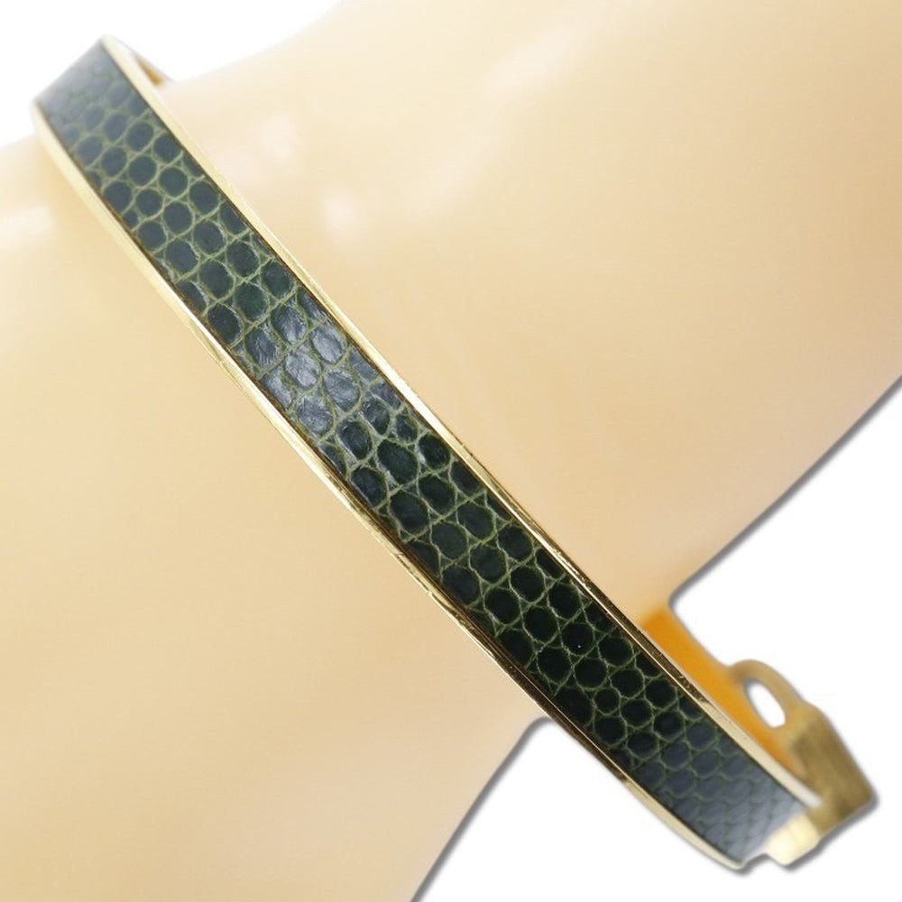 Hermes Lizard Kelly Lock Black & Gold Bangle