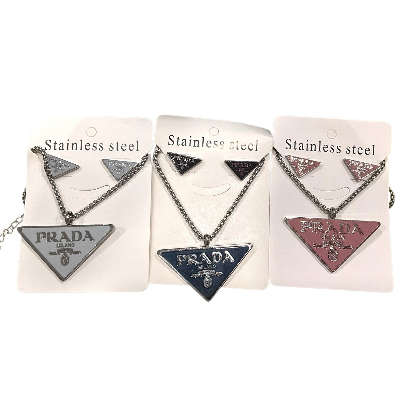 Triangle Logo Pendant Necklace & Stud Earrings Set