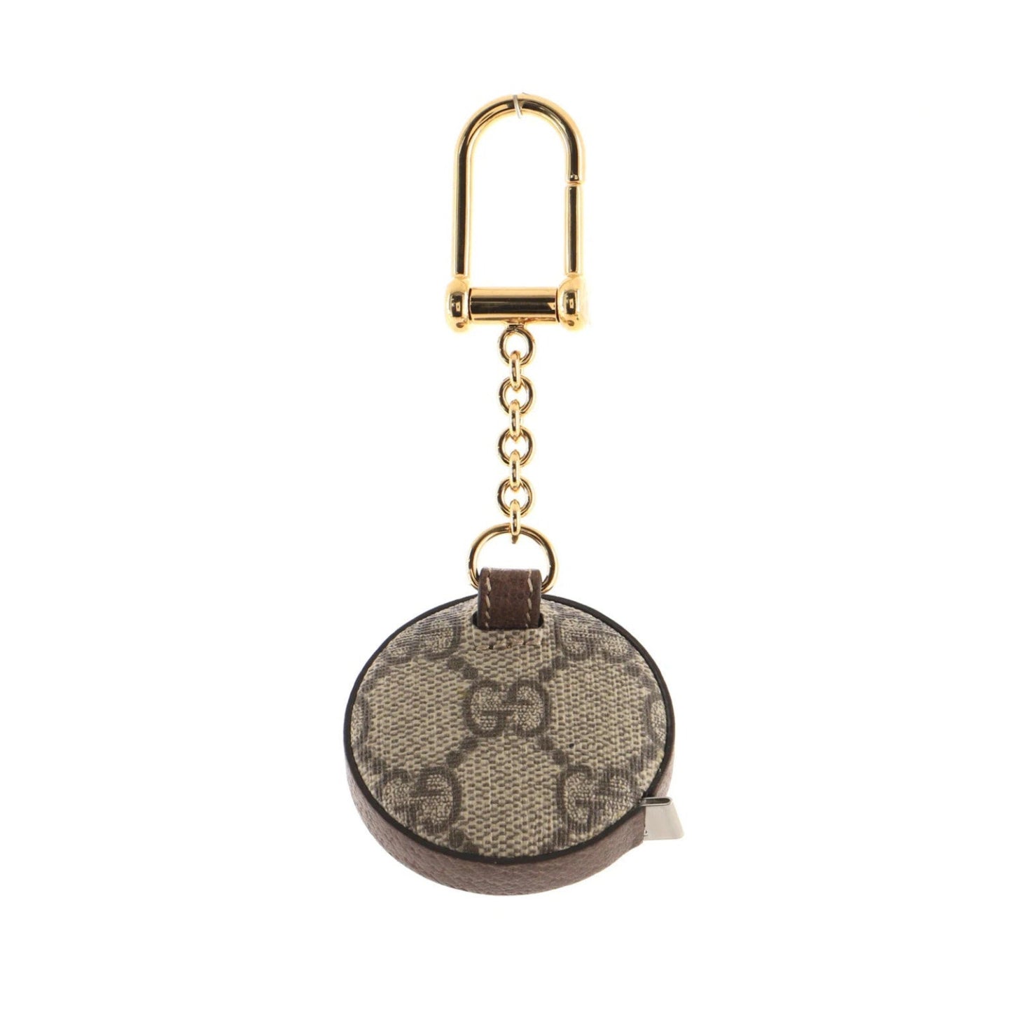 Round keychain with gold accents on a white background