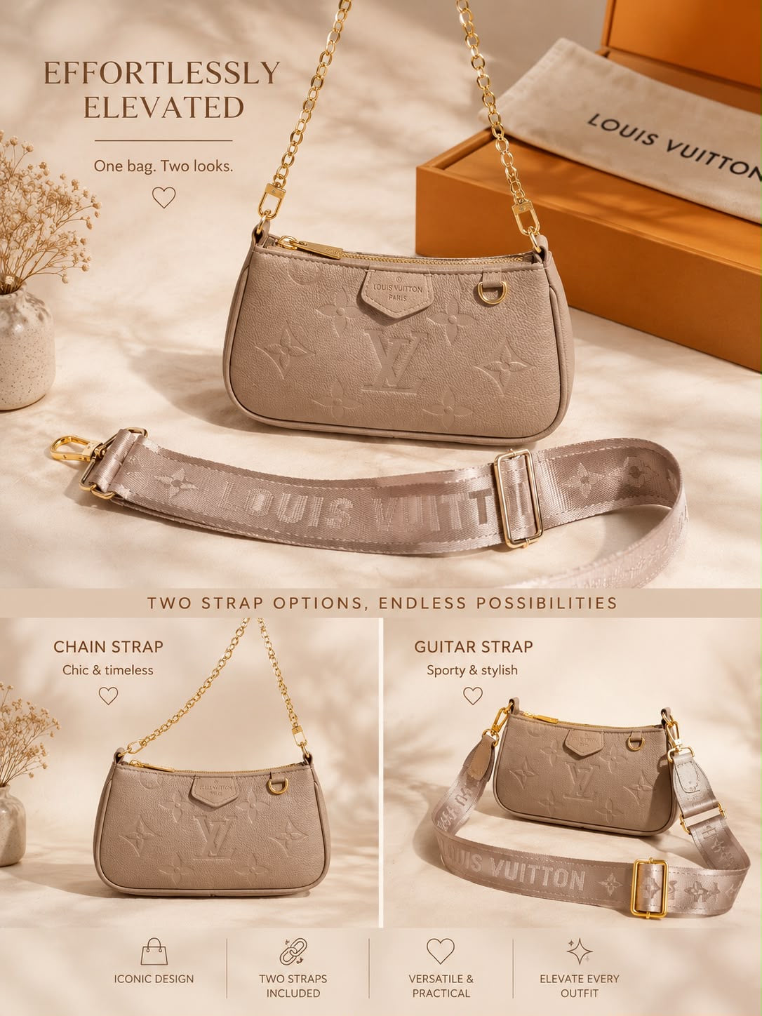 Luxury Monogram Mini Shoulder Bag with Two Interchangeable Straps