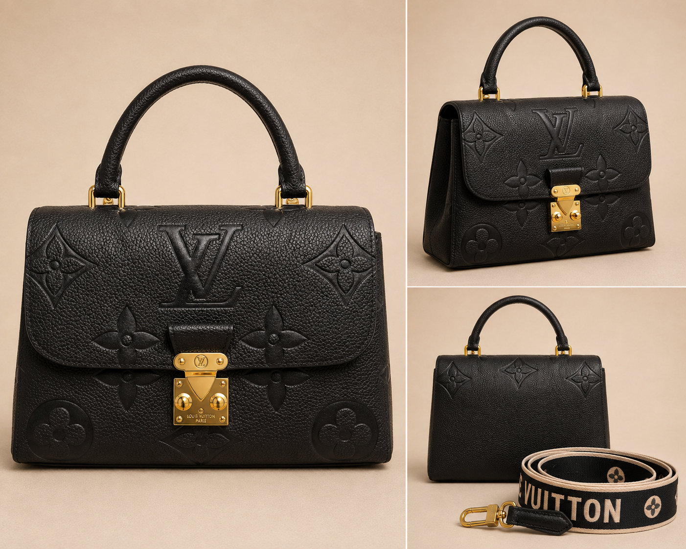 💎 Classic Embossed Leather Top Handle Fashion Crossbody Bag – Black