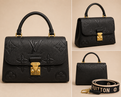 💎 Classic Embossed Leather Top Handle Fashion Crossbody Bag – Black