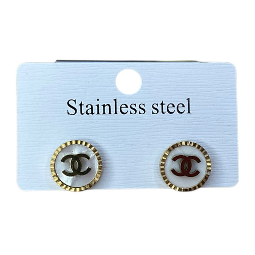 Round Double C Style Stud Earrings – Gold & Pearl Look