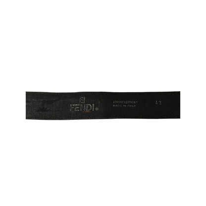 Black leather strap with Fendi logo on a white background
