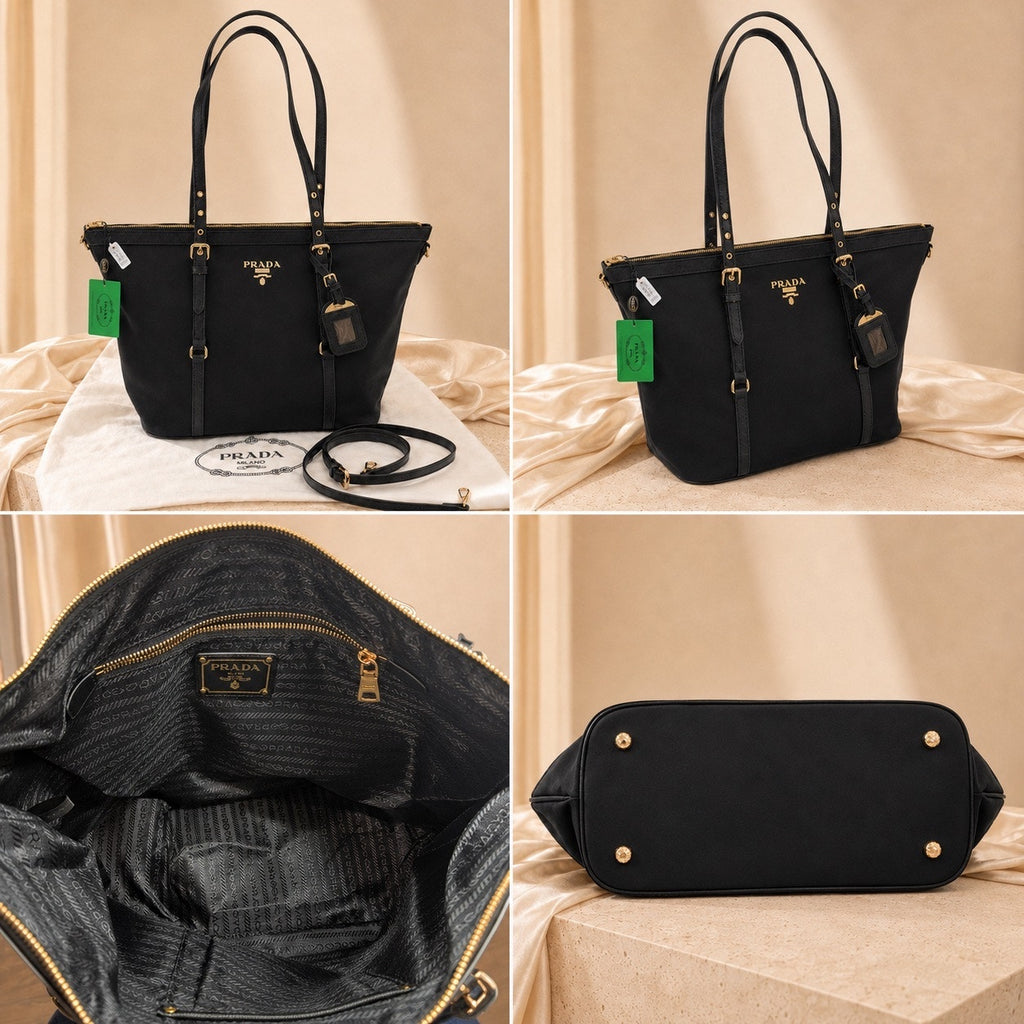 GWP Black Nylon Convertible Shopping Tote with Crossbody Strap