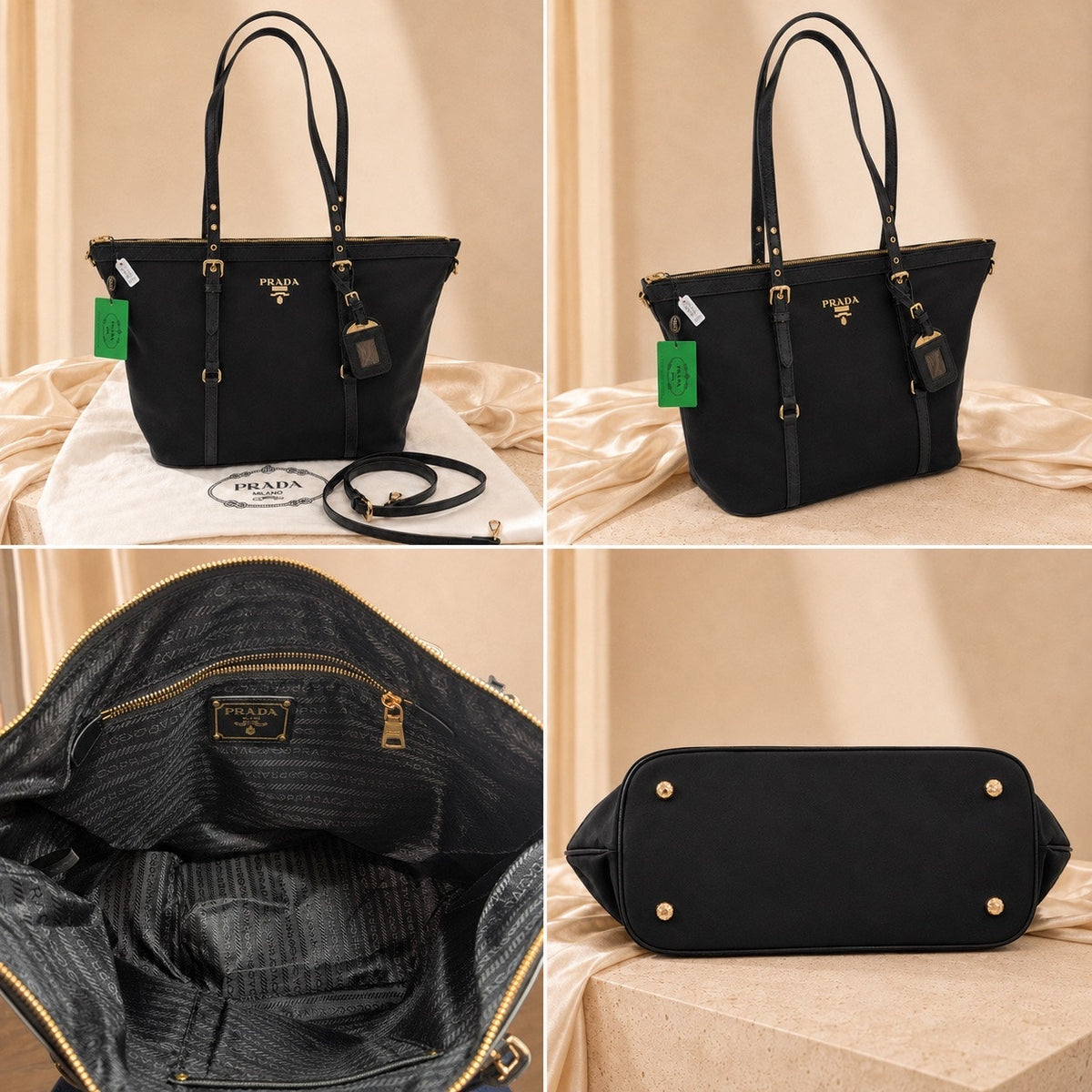 GWP Black Nylon Convertible Shopping Tote with Crossbody Strap