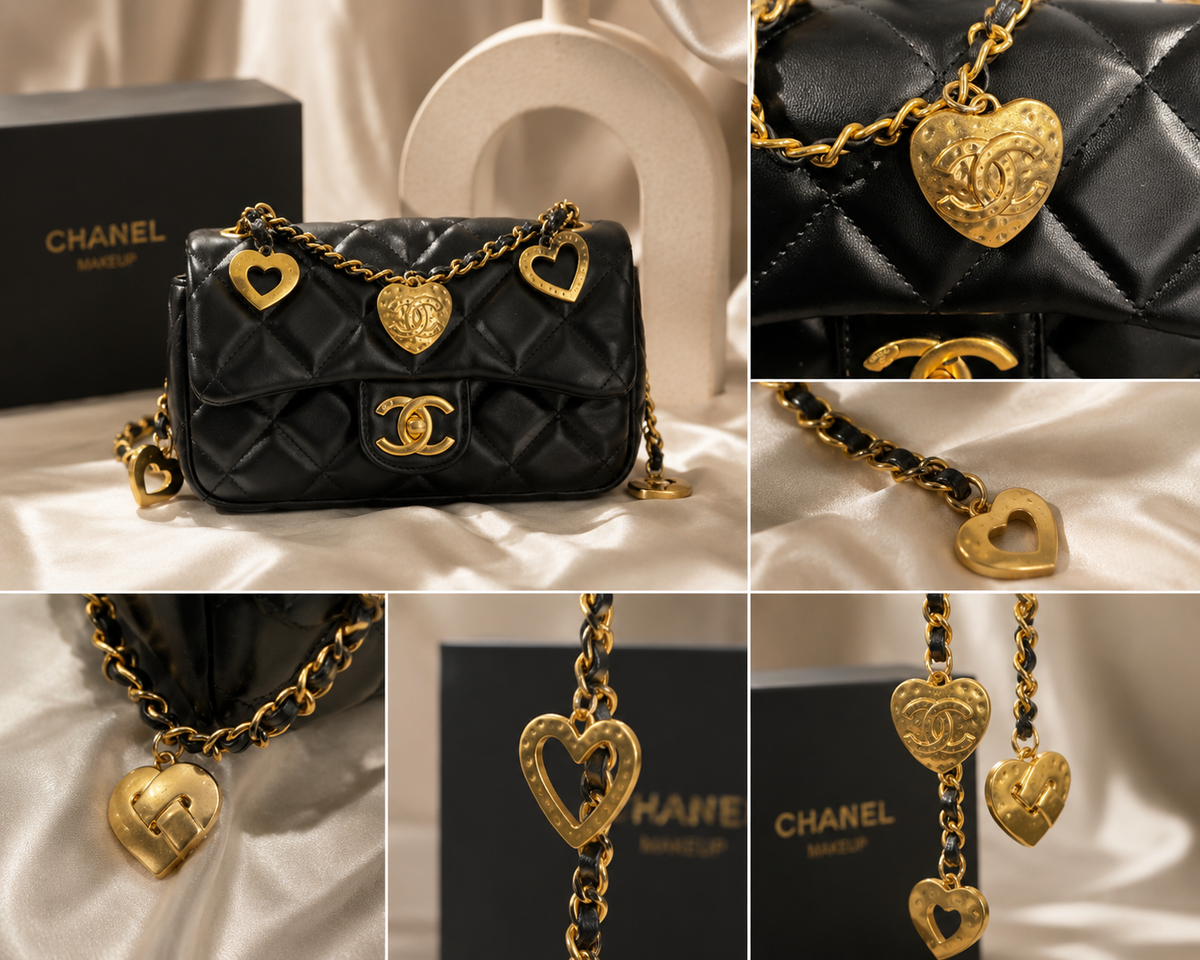 Chanel Beauté GWP VIP Black Quilted Heart Charm Crossbody Bag