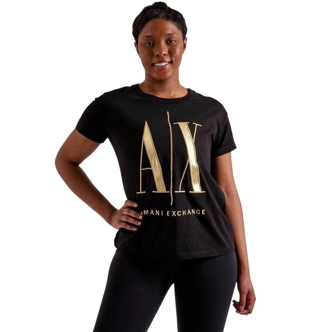 Armani Exchange Black/Gold Icon Logo Tee Black UNISEX