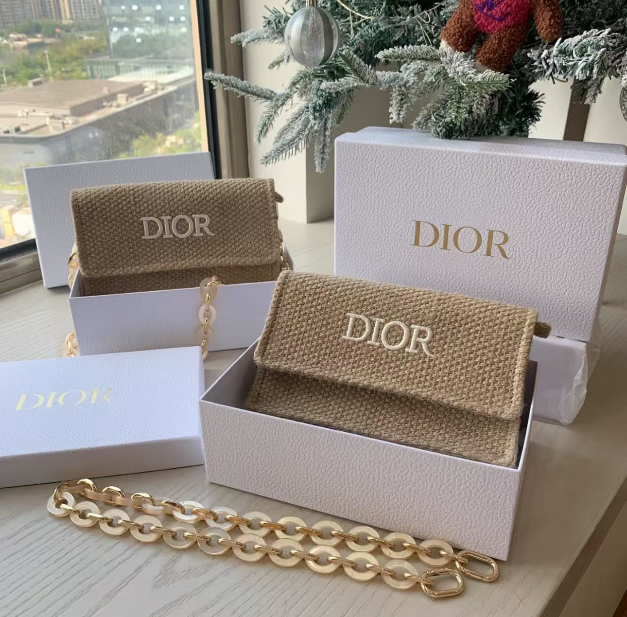 Dior Raffia Straw Shoulder Bag – Acrylic Chain Strap | GWP Edition