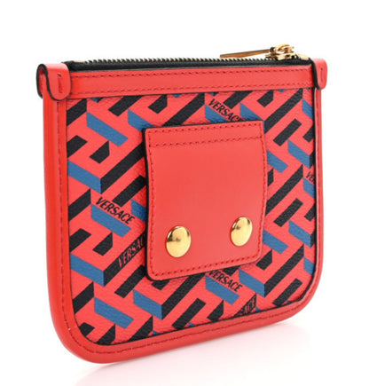 VERSACE 
Coated Canvas Calfskin La Greca Modular Zip Pouch Blue Red - Clairely Amazing