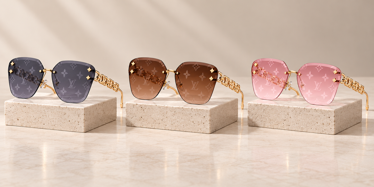 Fashion Frameless Monogram-Style Sunglasses – Multiple Colors