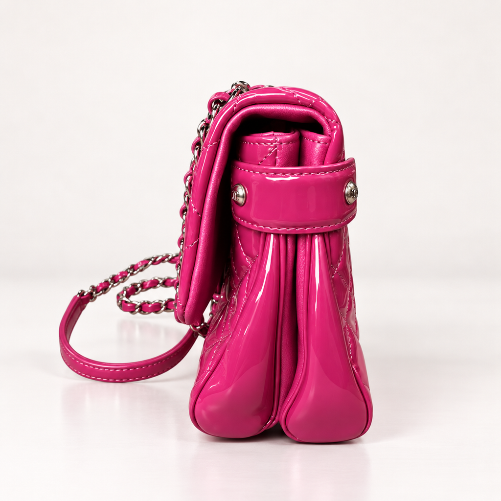 Authentic Chanel Pink Patent Double Compartment Flap Bag – Medium