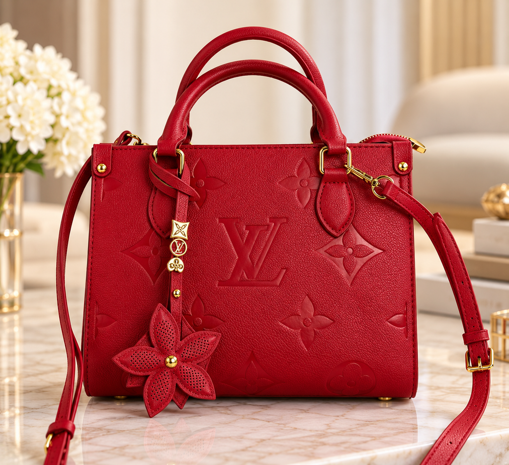 Embossed Floral Fashion Tote with Charm & Shoulder Strap