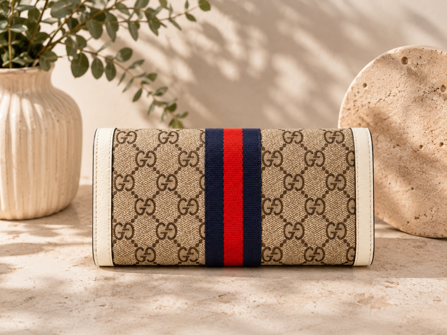 Fashion Stripe Wallet & Checkbook Holder Set – Beige