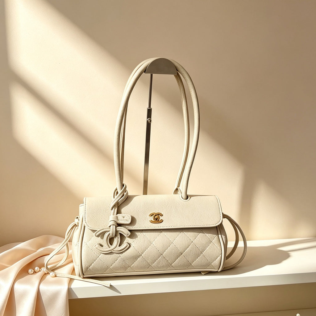 👑Brown Quilted East-West Fashion Handbag with Top Handles