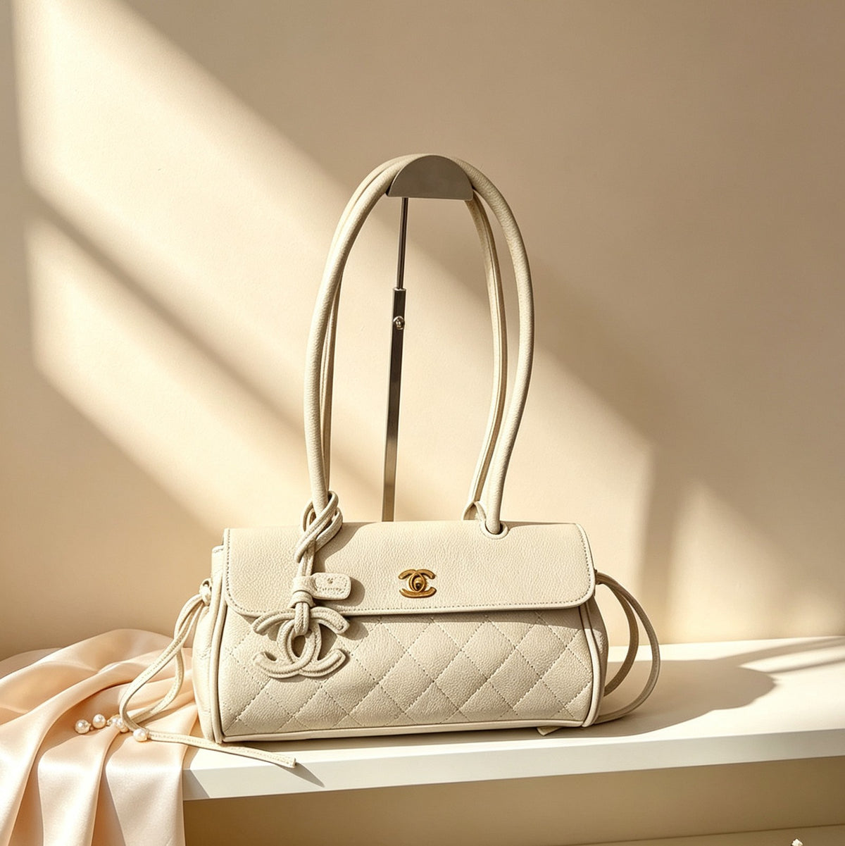 👑Brown Quilted East-West Fashion Handbag with Top Handles