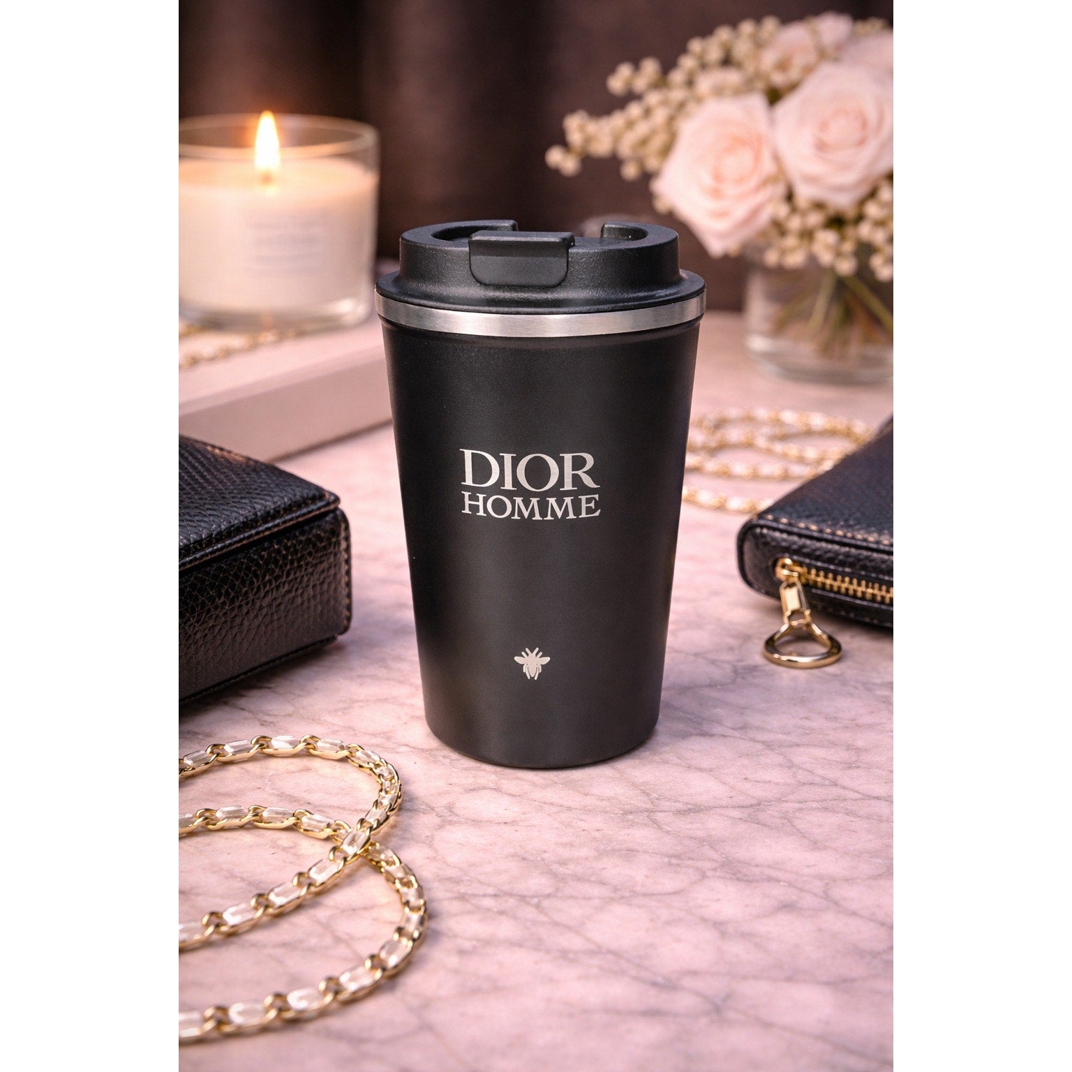 Dior Parfums GWP Stainless Steel Travel Coffee Cup – Black Tumbler