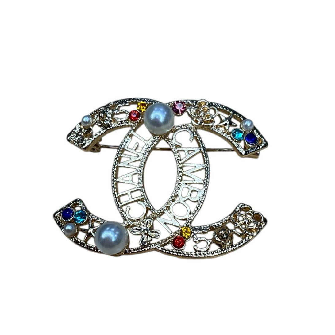 Crystal Double C Style Brooch Pin – Various Designs & Finishes