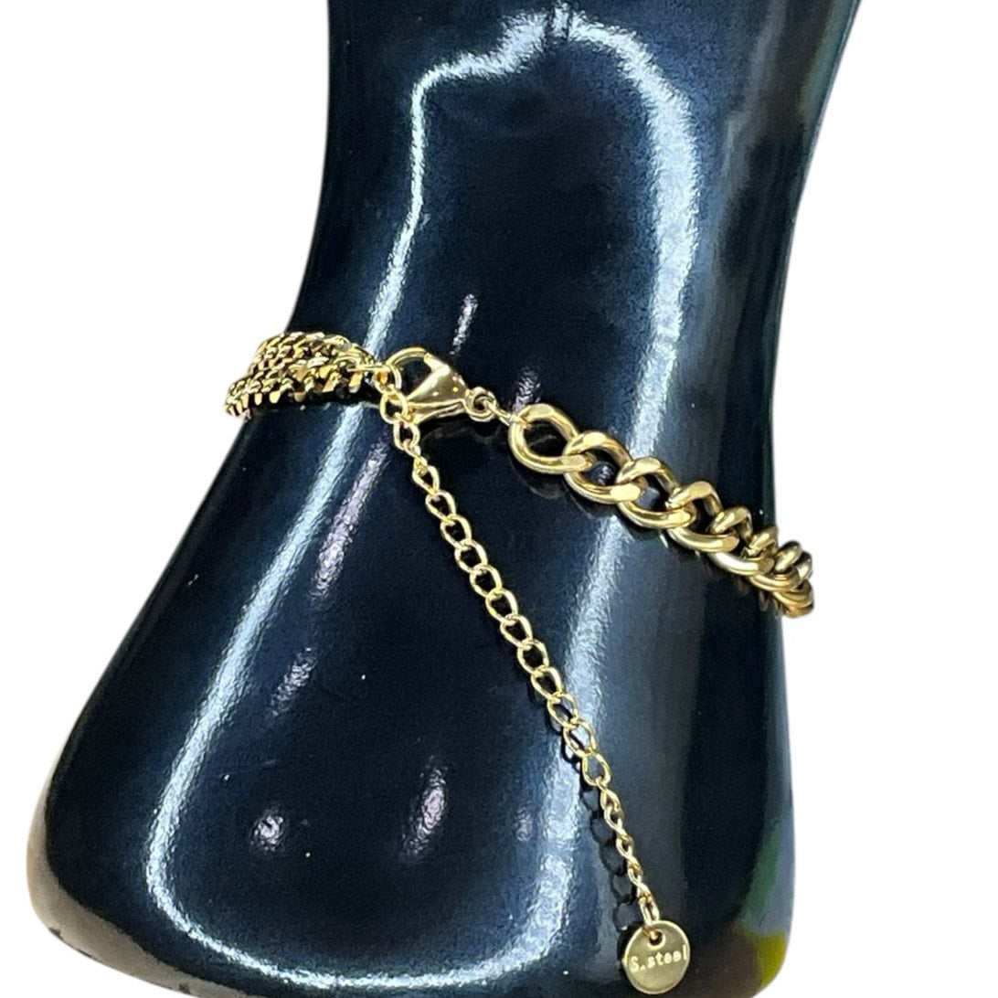 Gold Tone Heart Tag Charm Chain Bracelet – Classic Link Style