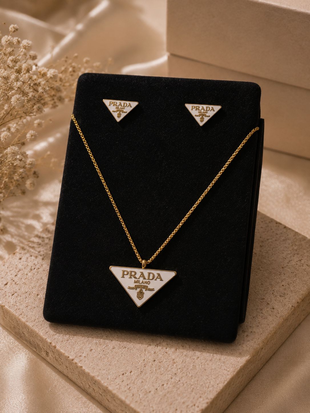 Triangle Logo Pendant Necklace & Stud Earrings Set