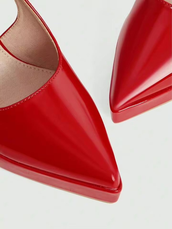 Women’s Red Pointed-Toe High Heels with Ankle Strap