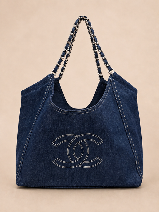 Chanel GWP Denim Cabas Tote with Detachable Pouch & Dust Bag