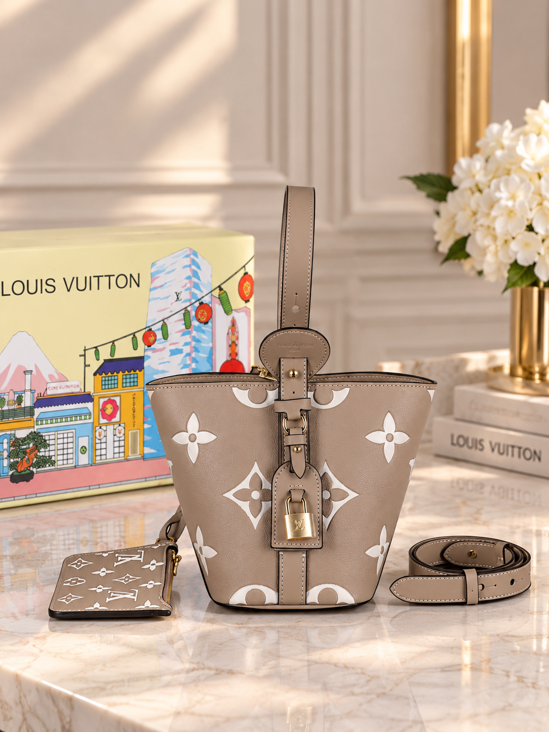 👑 Fashion Beige Monogram Shoulder Bag | Oversized Monogram & Matching Accessories