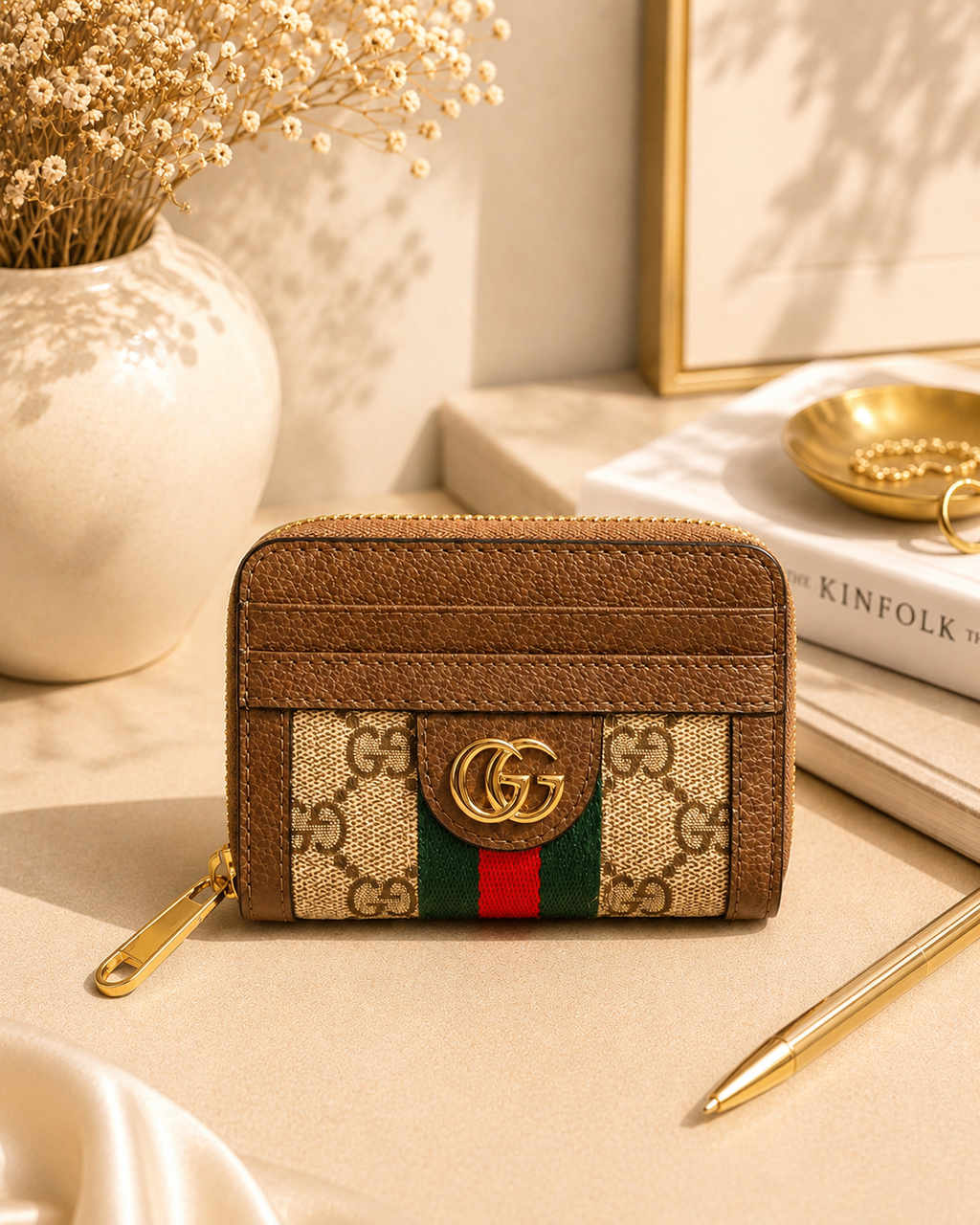 Fashion GG Stripe Zip Card Wallet