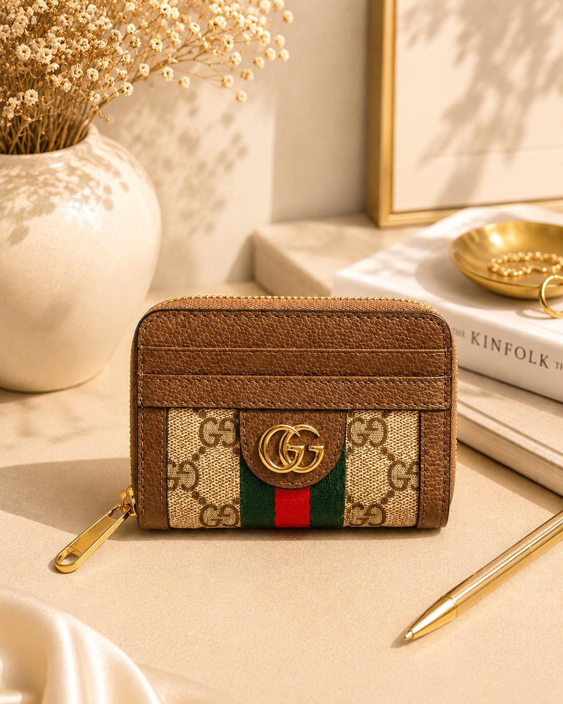 Fashion GG Stripe Zip Card Wallet