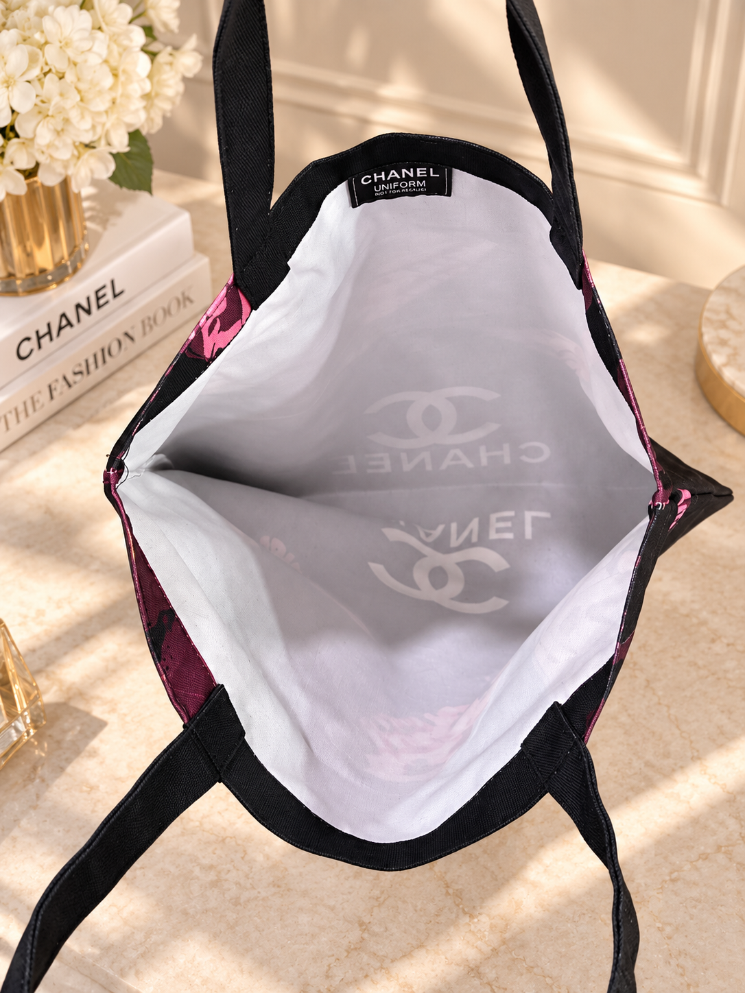 Chanel GWP Black & Pink Butterfly Shoulder Tote Bag | Black Handles