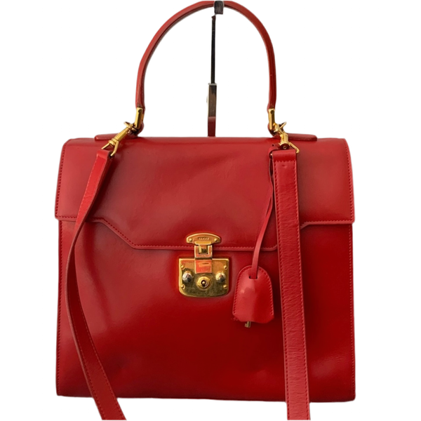 GUCCI Lady Lock Red Leather Vintage Handbag - Clairely Amazing