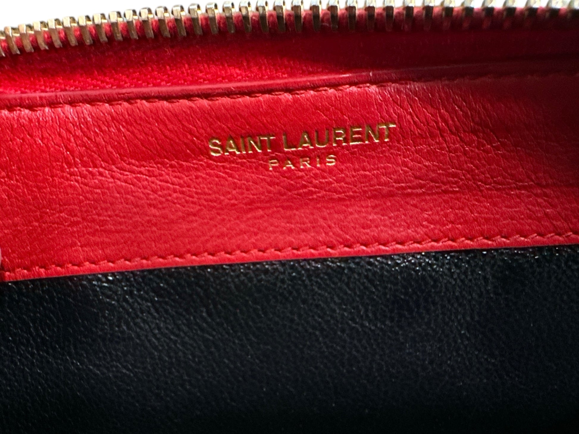 Saint Laurent Red Leather Monogram Zip Around Wallet - Clairely Amazing