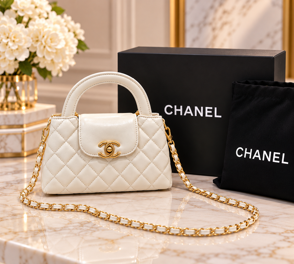 👑 Fashion Quilted Mini Top Handle & Shoulder Bag | Black & Ivory